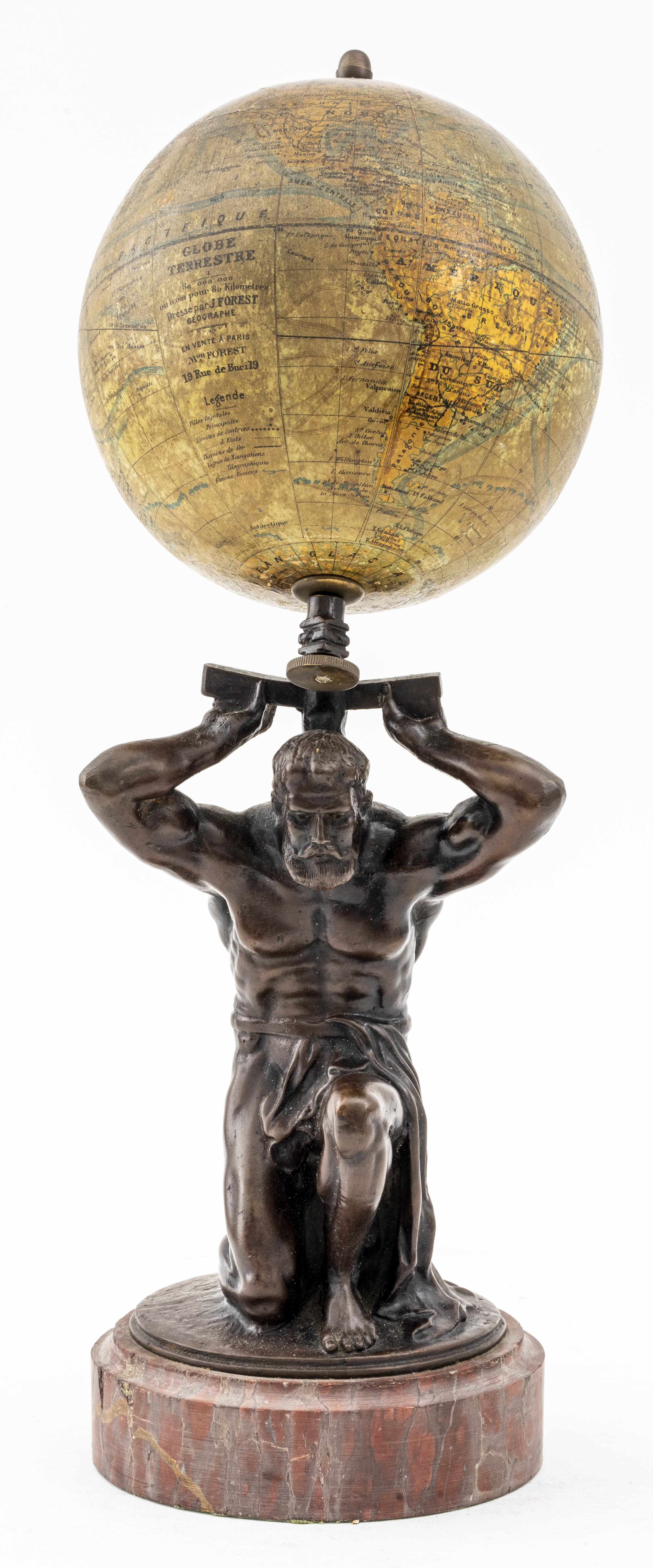 Appraisal: ATLAS HOLDING THE GLOBE BRONZE SCULPTURE Atlas holding the globe