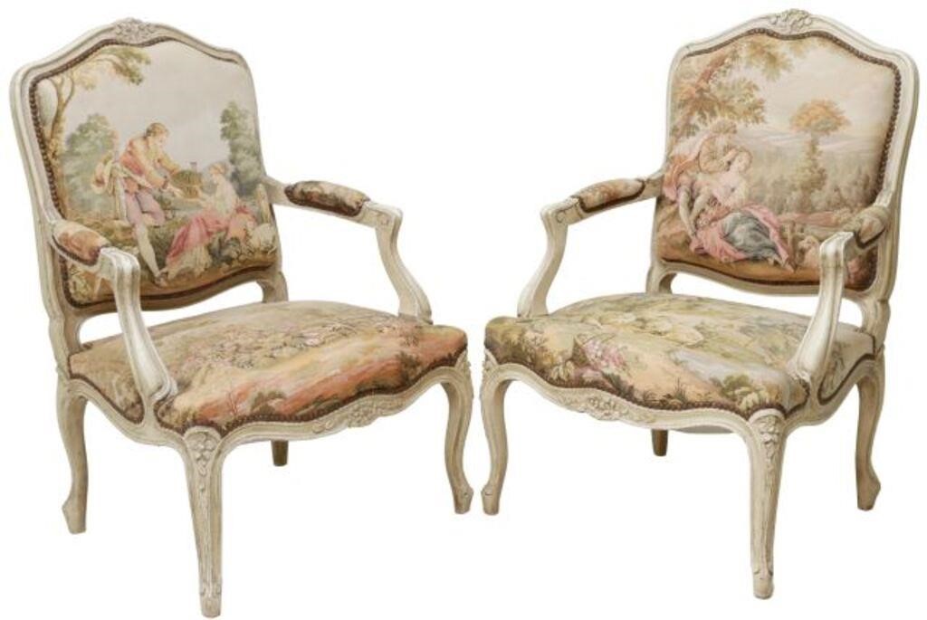 Appraisal: lot of French Louis XV style painted wood armchairs early