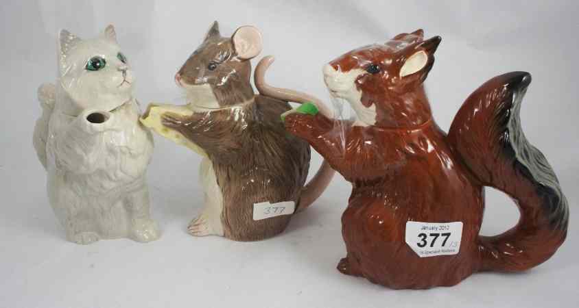 Appraisal: Beswick Character Teapots Squirrel Grey Cat and Mouse with Cheese