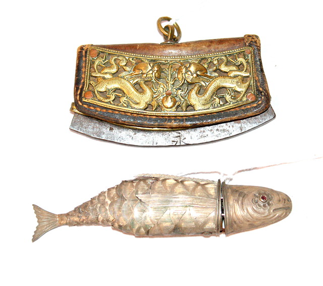 Appraisal: A CHINESE LEATHER PURSE with gilt brass fittings and a