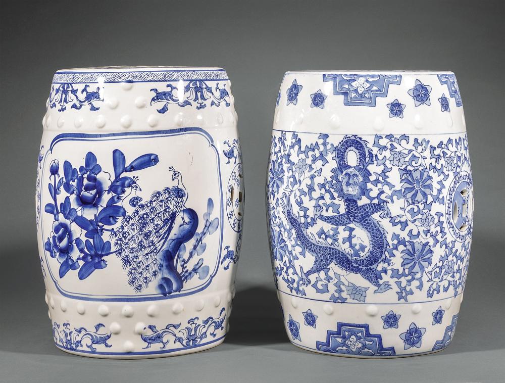 Appraisal: Two Chinese Blue and White Porcelain Garden Seats modern one