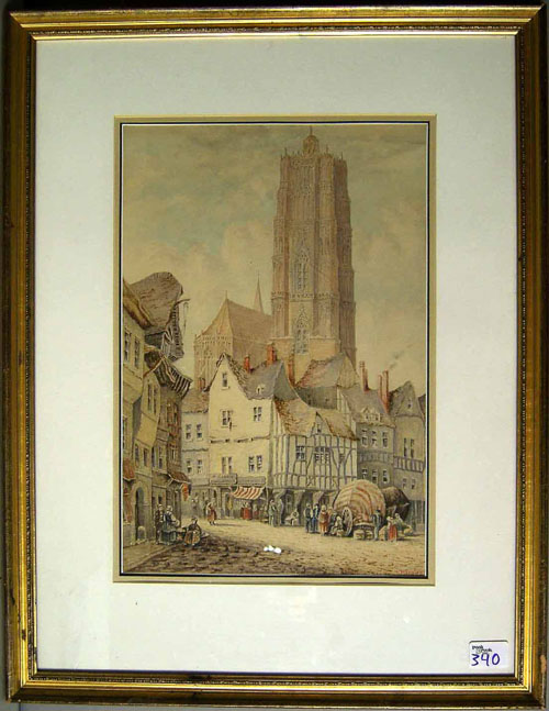 Appraisal: T Ward late th c watercolor street scene x