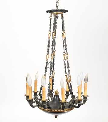 Appraisal: A French Empire Style Bronze Chandelier Inverted dome shape with