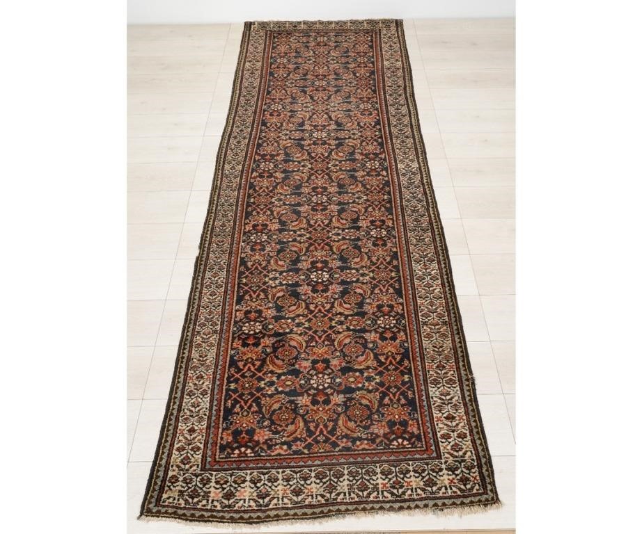 Appraisal: Bijar style hall runner geometric pattern blue ground ' x