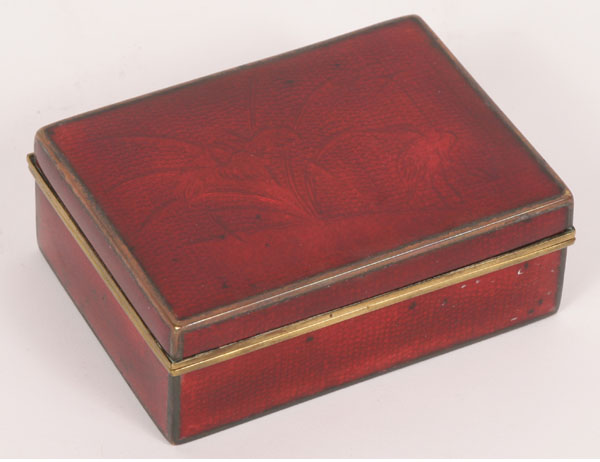 Appraisal: Red foil Japanese cloisonne box with crane and foliage marked