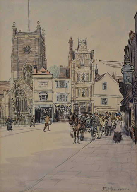 Appraisal: HUGH THOMSON - 'Kingston' signed pencil and watercolour x cmThe