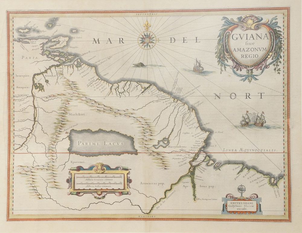 Appraisal: Willem Blaeu - hand-colored engraved map Guiana Sive Amazonum Regio