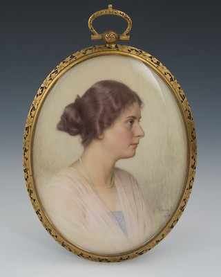 Appraisal: A Miniature Portrait of a Young Woman with Pearls Signed