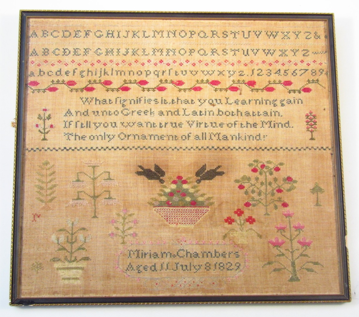 Appraisal: A George IV alphabetic pictorial and motto sampler by Mirran