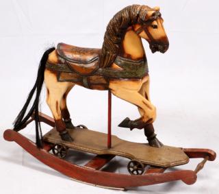 Appraisal: CARVED WOOD HAND PAINTED ROCKING HORSE TH CENTURY CARVED WOOD