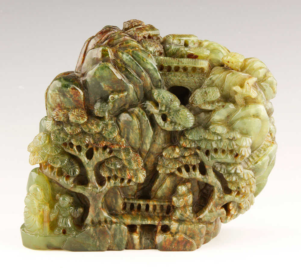 Appraisal: - Chinese Carved Jade Mountain Chinese carved jade mountain with