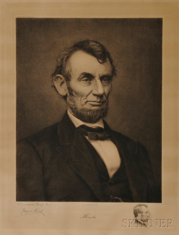 Appraisal: Lincoln Abraham - Engraved Portrait by Jacques Reich - Copyrighted