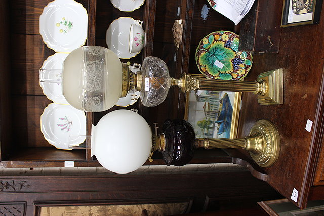 Appraisal: A VICTORIAN OIL LAMP with ruby glass reservoir and brass