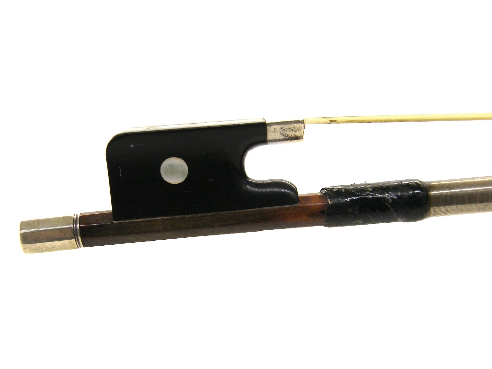 Appraisal: Silver mounted violoncello bow unstamped the stick round the ebony