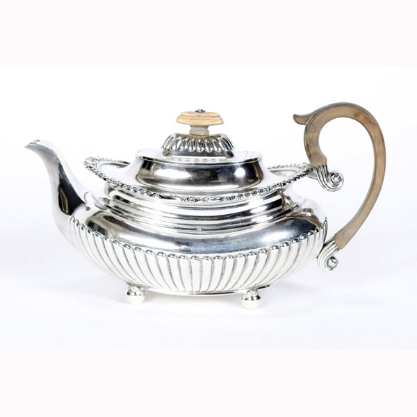 Appraisal: Matthew Boulton old Sheffield English silverplate teapot stop-reed body gadroon