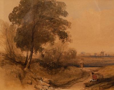 Appraisal: Attributed to T M Richardson Snr Woodman Beside a Lane