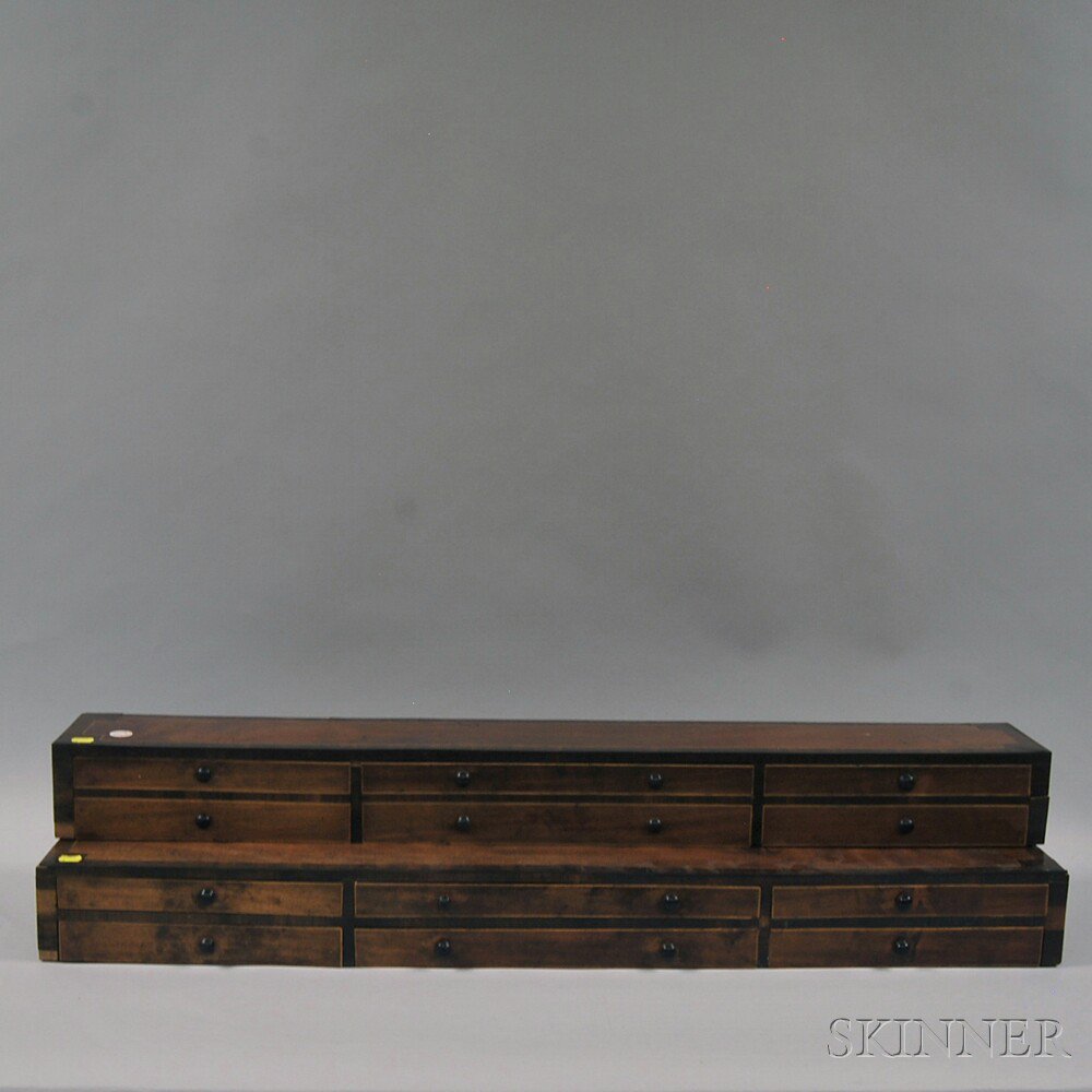 Appraisal: George III Inlaid Mahogany Stacked Drawers late th or early