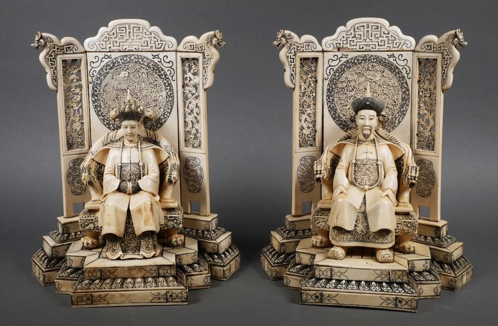 Appraisal: CHINESE IVORY EMPEROR AND EMPRESS SCULPTURESFinely detailed Qing Era Chinese