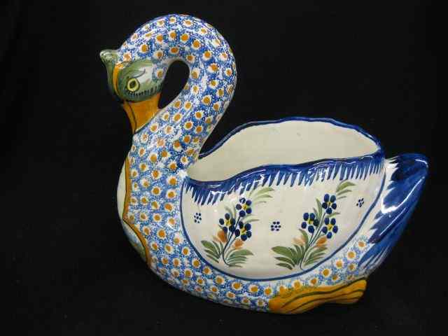 Appraisal: Henroit Quimper Pottery Swan Planter handpainted '' excellent