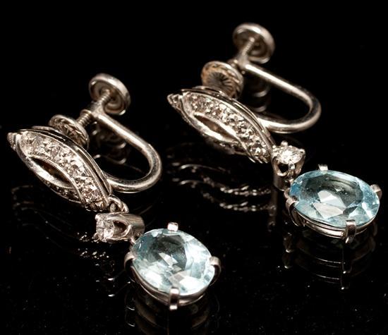 Appraisal: Pair of lady's unmarked white gold diamond and aquamarine screw-post