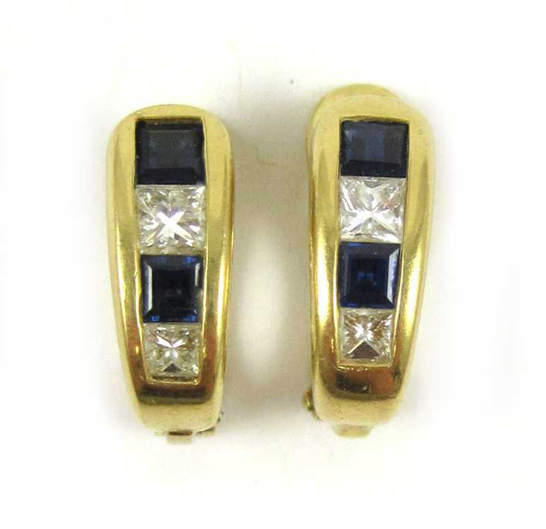 Appraisal: PAIR OF SAPPHIRE AND DIAMOND EARRINGS each k yellow gold