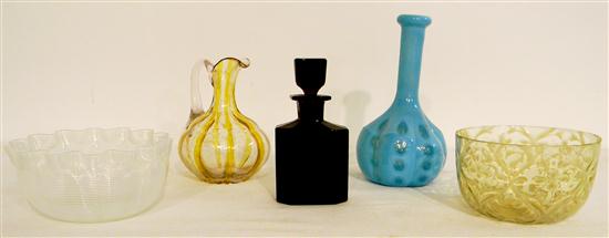 Appraisal: Blown glassware a threaded bowl a striped cruet missing stopper