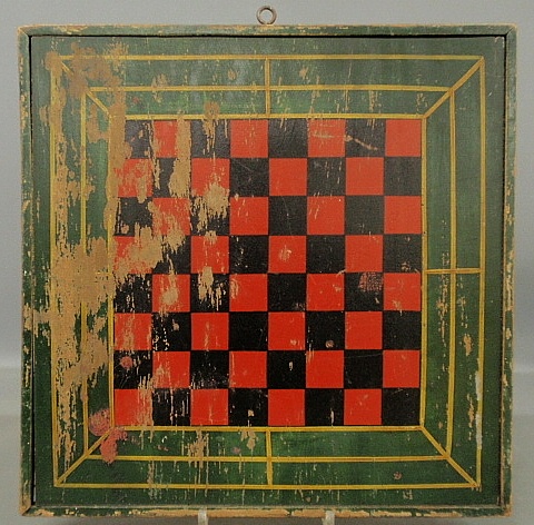 Appraisal: - Early double-sided paint decorated game board with checkers and