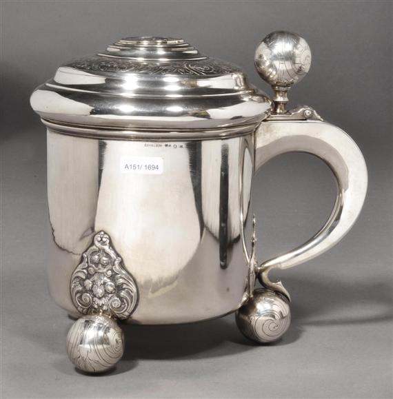 Appraisal: TANKARD WITH LID AND COINS Sweden after Maker's mark C