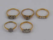 Appraisal: A mixed lot comprising five carat gold rings all marked