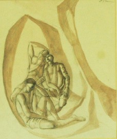 Appraisal: Justin O'Brien - Three Figures pencil ink and wash on