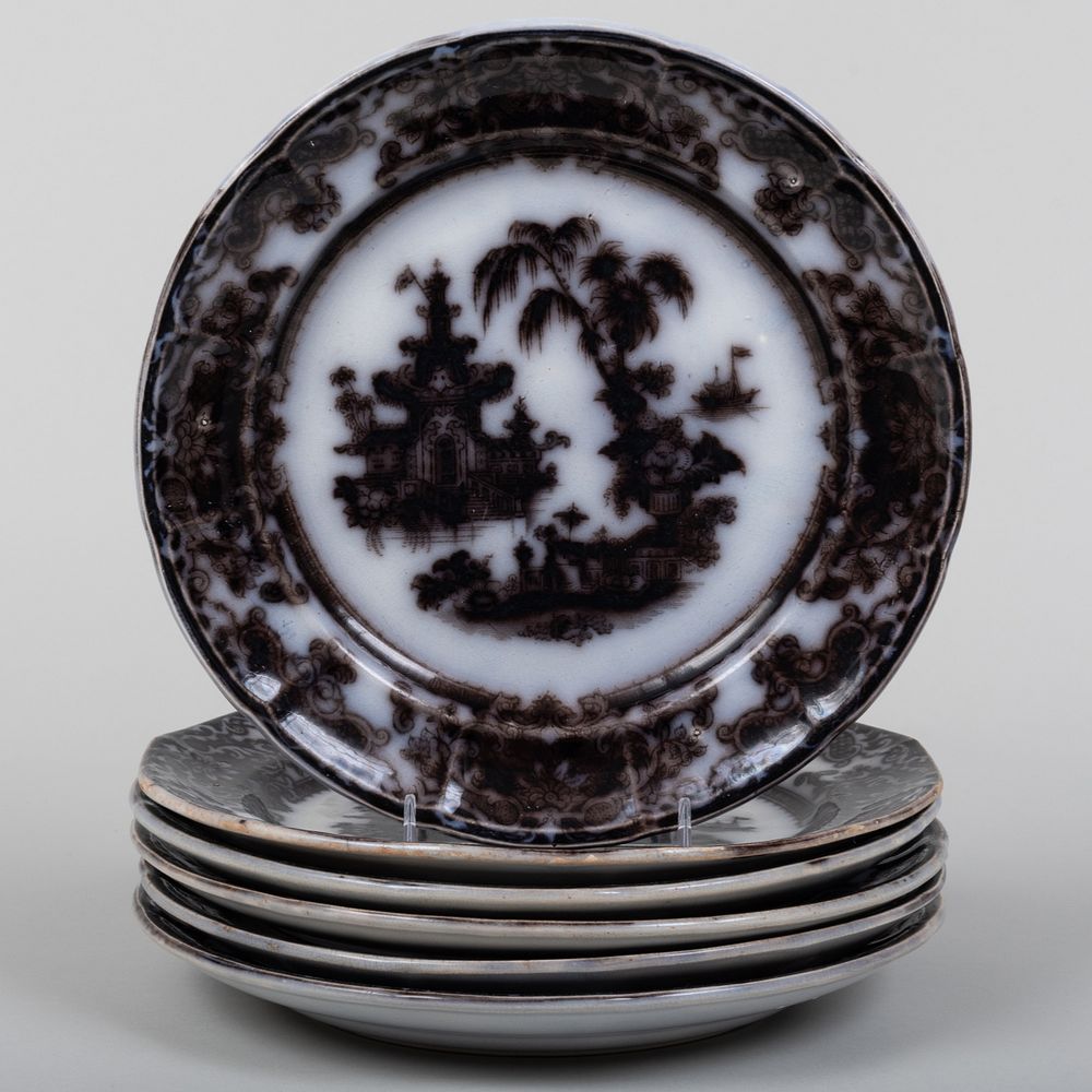 Appraisal: Set of Six English Black Transferware Plates in the 'Corean'