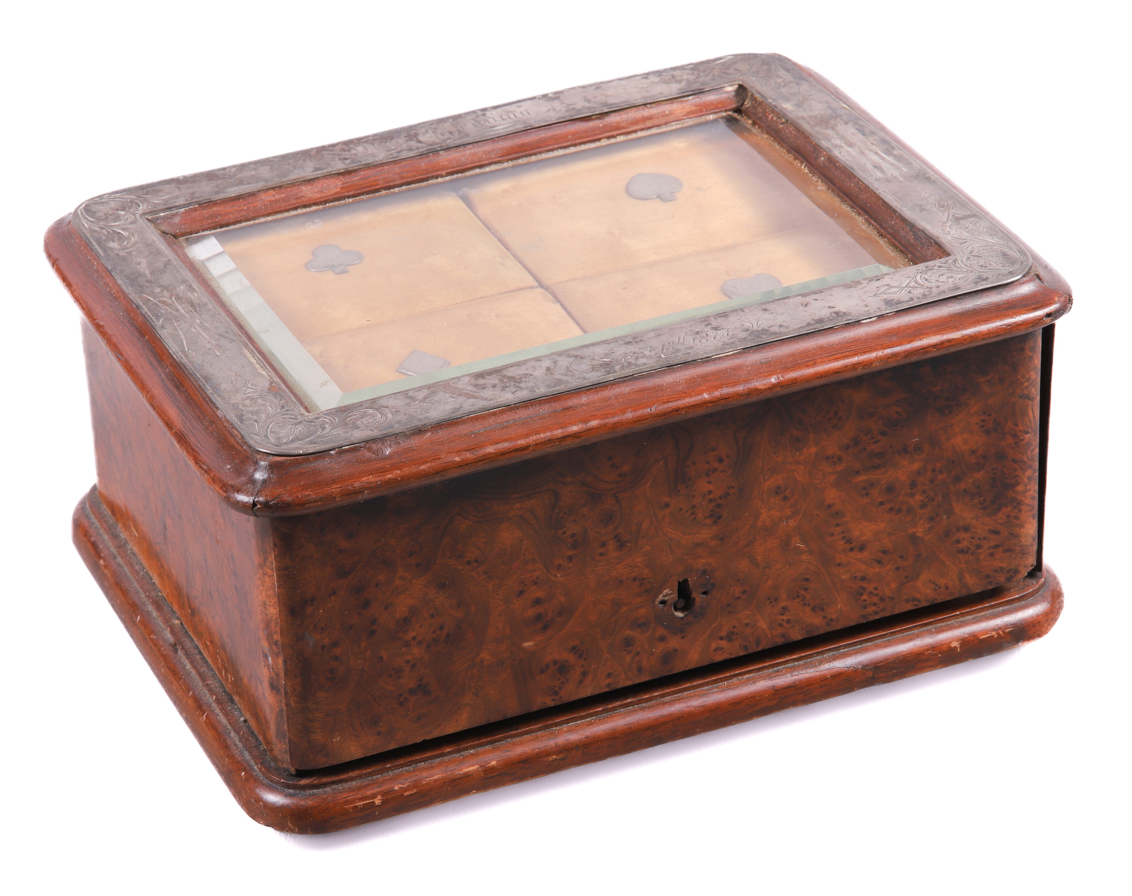 Appraisal: th C English birds eye maple game box beveled edge