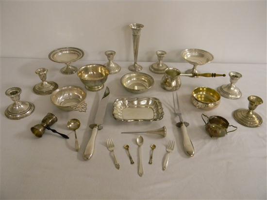 Appraisal: STERLING Weighted sterling including six candleholders one vase two pedestal