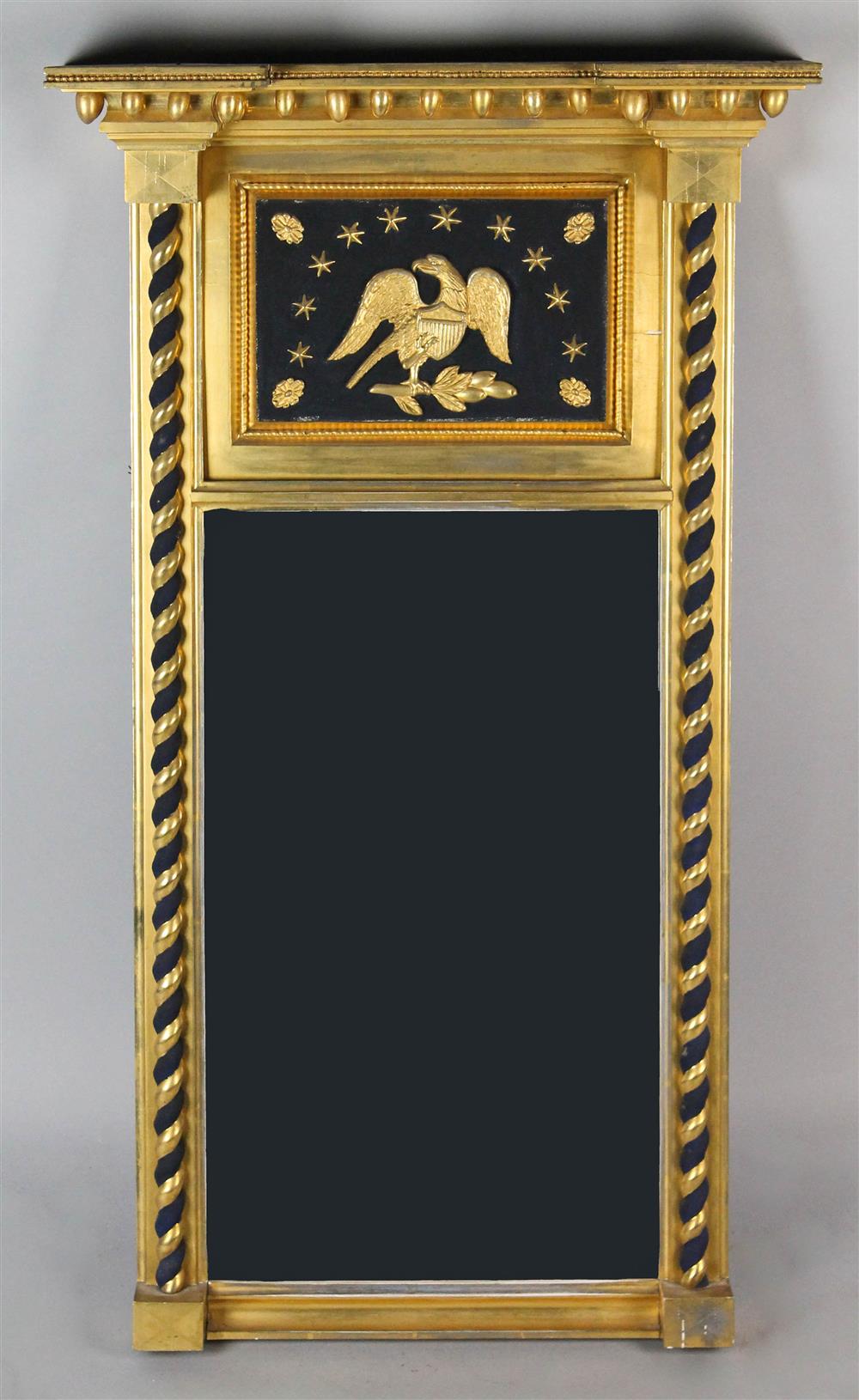 Appraisal: FEDERAL STYLE GILTWOOD MIRROR WITH EAGLE flat cornice top with