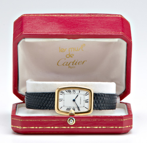 Appraisal: Cartier k yg midsize tonneau wristwatch with lizard strap and