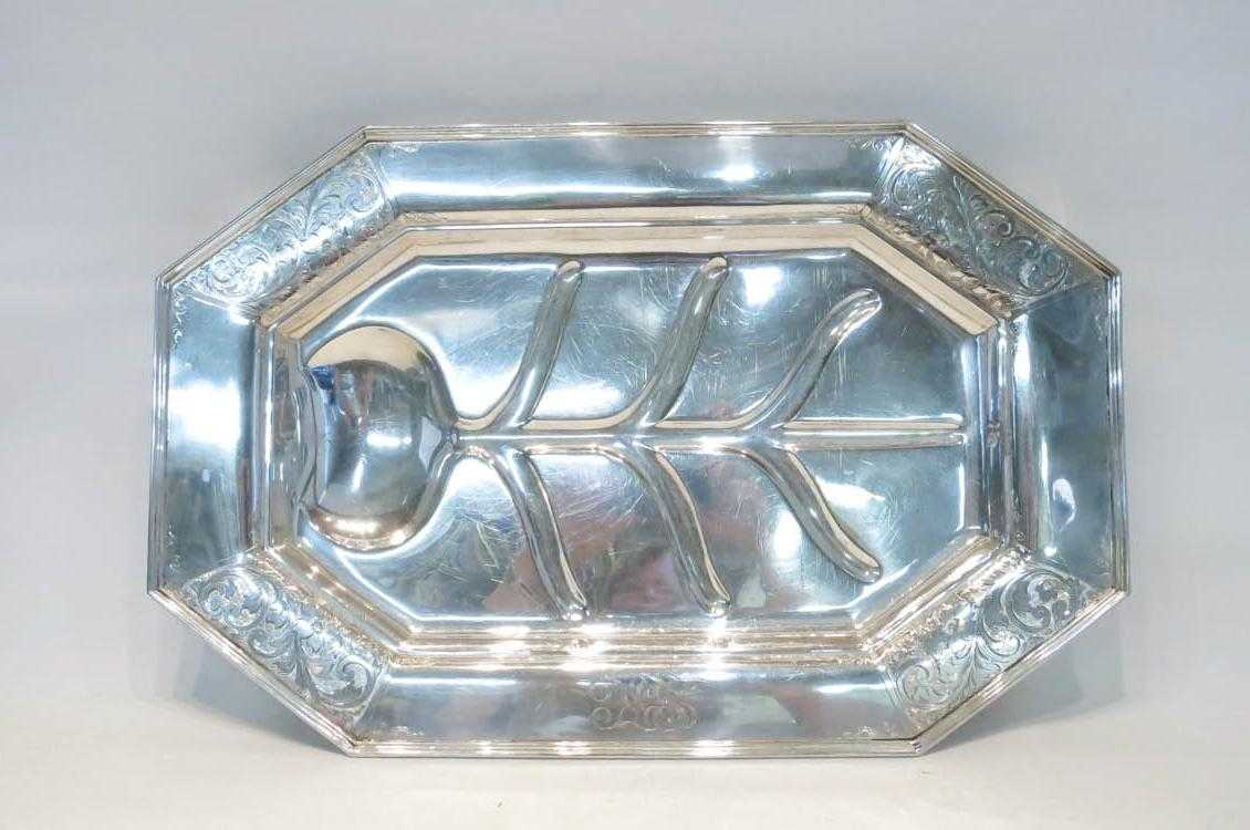 Appraisal: AMERICAN STERLING SILVER FOOTED MEAT PLATTER by Dominick Haff for