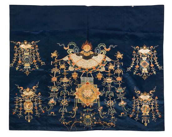 Appraisal: Sale Lot A Chinese Embroidered Blue Silk Panel late qing