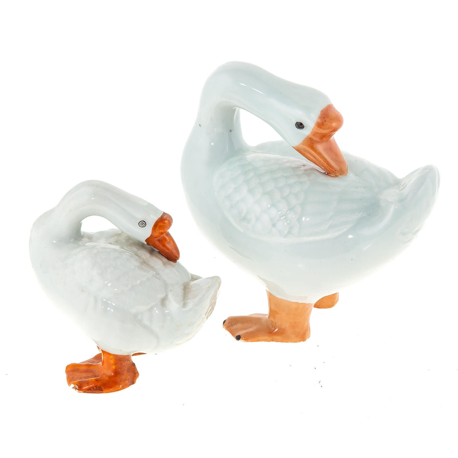 Appraisal: TWO CHINESE EXPORT CELADON DUCKS Having painted feet and in