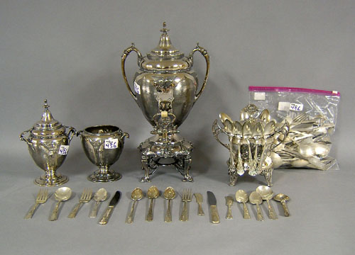 Appraisal: Silver plated tea service together with a plated flatware service