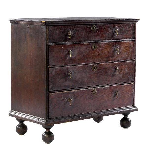 Appraisal: New England William and Mary pine chest th C Four