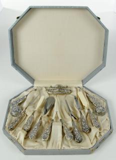 Appraisal: Cased Piece Sterling Dressing Set American th century hollow handles