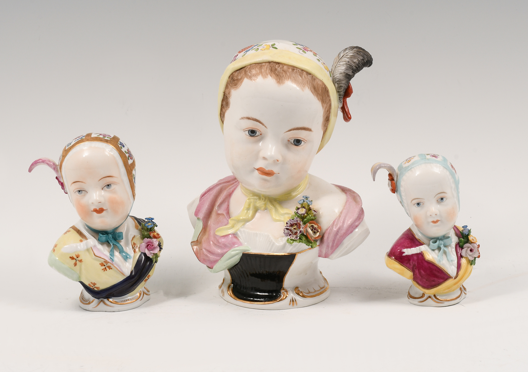 Appraisal: PC DRESDEN PORCELAIN CHILD'S HEAD FIGURES Three German Dresden porcelain