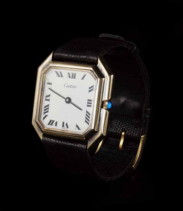 Appraisal: CARTIER STERLING WRISTWATCH CA Octagonal sterling and gold filled case