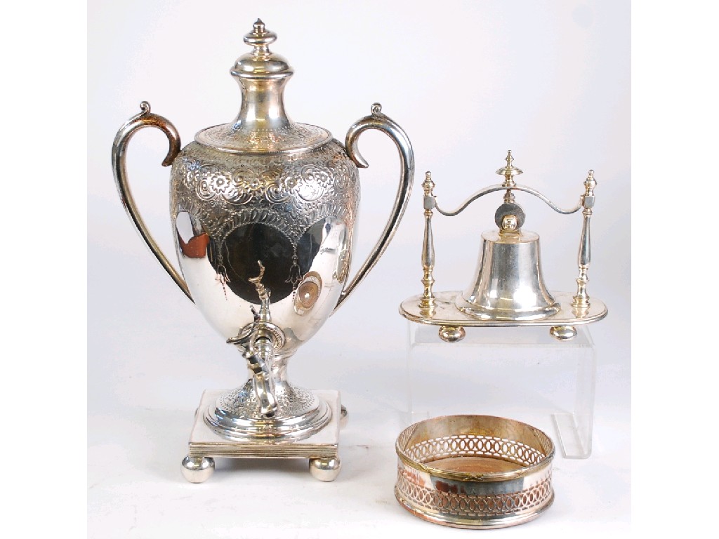 Appraisal: ELECTROPLATED TEA URN twin handled pedestal form with floral embossed