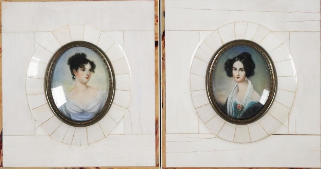 Appraisal: Group of two French miniature portraits in ornate frames showing