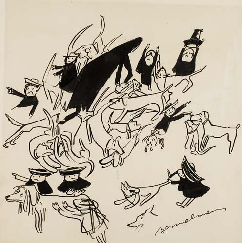 Appraisal: LUDWIG BEMELMANS Children and Dogs Pen and ink on cream