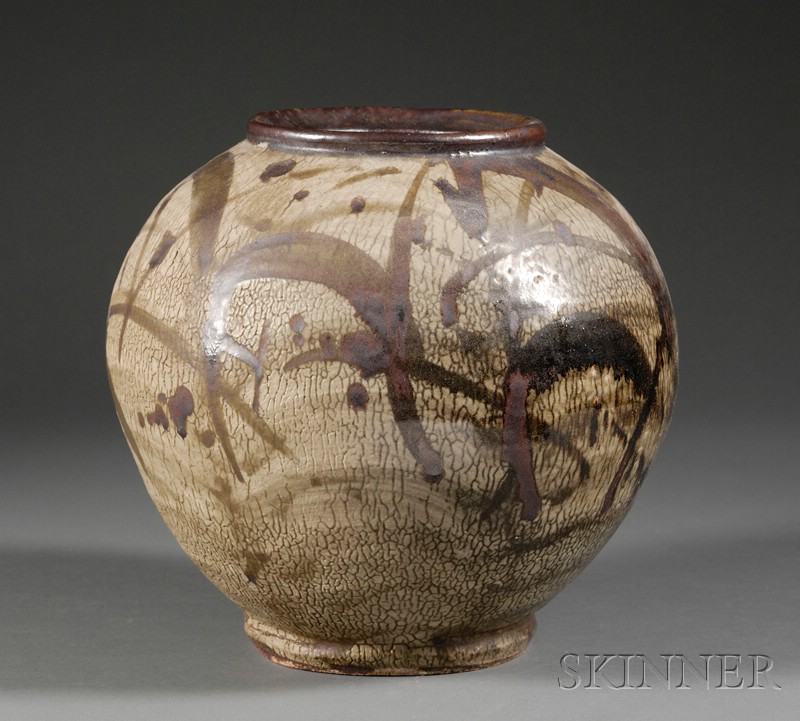 Appraisal: Stoneware Jar Japan th century Karatsu ware globular form with