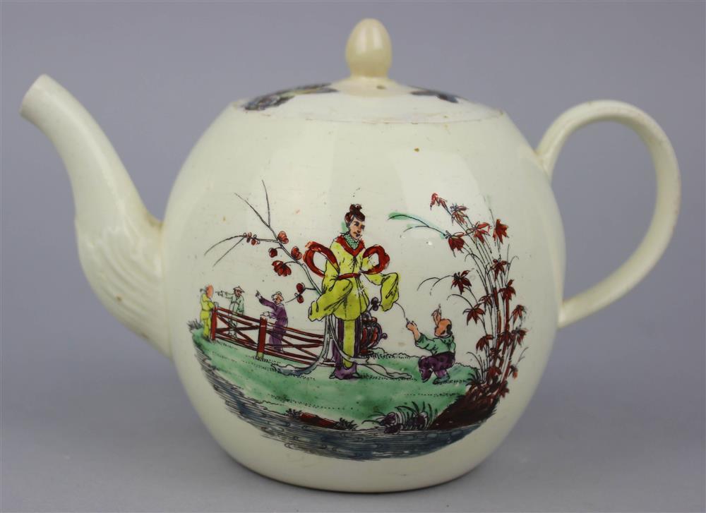 Appraisal: ENGLISH CREAMWARE GLOBULAR TEAPOT AND COVER ca transfer printed and