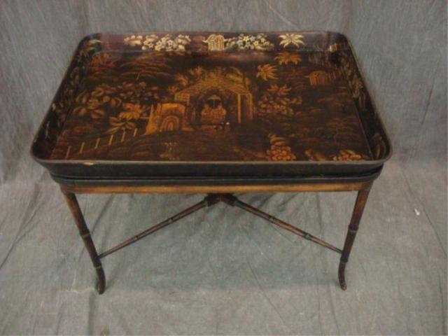 Appraisal: Papier Machier Tray Top Coffee Table Great quality tray on