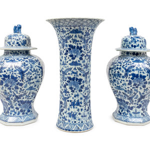 Appraisal: A Chinese Blue and White Porcelain Three-Piece Garniture and a